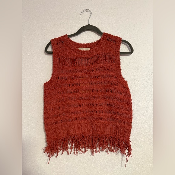 Moon River - Anthropologie Burnt Orange Fringe Top - Picture 1 of 6